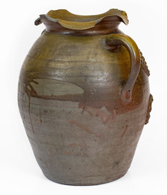 Exceptional Salt-Glazed Stoneware Jar w/ Applied Decoration, attrib. Hedgecough Pottery, Putnam County, TN