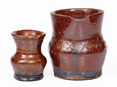 Two Pieces of Glazed Redware attrib. Henry Schofield, Cecil County, MD, circa 1930