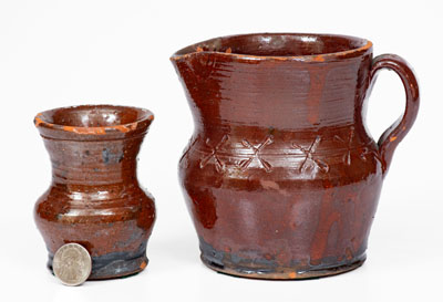 Two Pieces of Glazed Redware attrib. Henry Schofield, Cecil County, MD, circa 1930