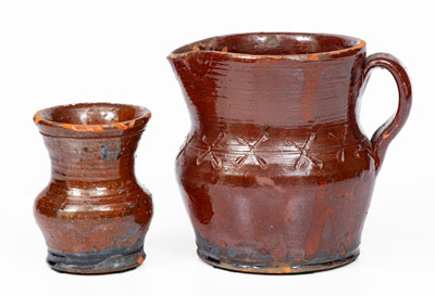 Two Pieces of Glazed Redware attrib. Henry Schofield, Cecil County, MD, circa 1930