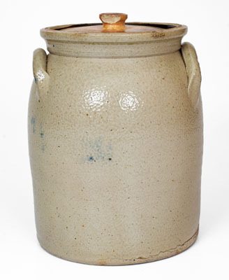 LYONS, New York Lidded Stoneware Jar w/ Cobalt Foliate Decoration, Thompson Harrington, c1860