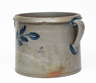 Attrib. Brown Family, Alleghany County, Virginia Open-Handled Stoneware Cake Crock w/ Cobalt Floral Decoration