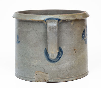 Attrib. Brown Family, Alleghany County, Virginia Open-Handled Stoneware Cake Crock w/ Cobalt Floral Decoration