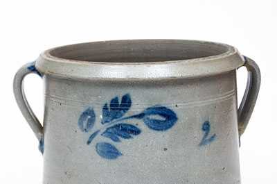 Attrib. Brown Family, Alleghany County, Virginia Open-Handled Stoneware Cake Crock w/ Cobalt Floral Decoration