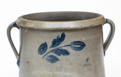 Attrib. Brown Family, Alleghany County, Virginia Open-Handled Stoneware Cake Crock w/ Cobalt Floral Decoration