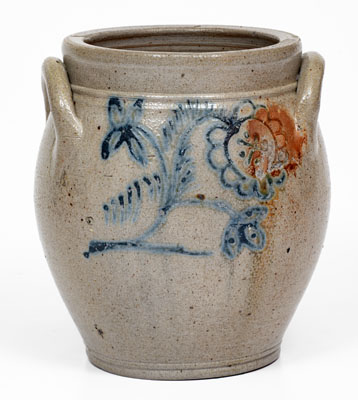 Stoneware Jar w/ Cobalt Floral Decoration, Northeastern U.S. origin, first quarter 19th century