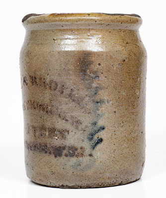 Rare RICE & BROYLES / SUNNYSIDE, WV Stoneware Jar w/ Cobalt and Manganese Decoration, c1875