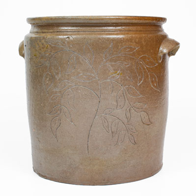 Six-Gallon Salt-Glazed Stoneware Jar w/ Elaborate Incised Foliate Decoration, probably Ohio