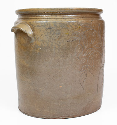 Six-Gallon Salt-Glazed Stoneware Jar w/ Elaborate Incised Foliate Decoration, probably Ohio