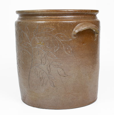 Six-Gallon Salt-Glazed Stoneware Jar w/ Elaborate Incised Foliate Decoration, probably Ohio