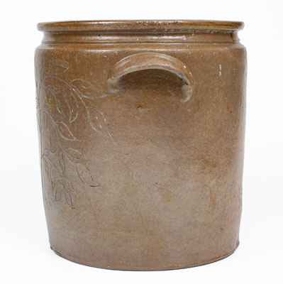 Six-Gallon Salt-Glazed Stoneware Jar w/ Elaborate Incised Foliate Decoration, probably Ohio