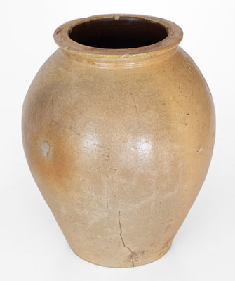 Three-Gallon Ohio Salt-Glazed Stoneware Jar w/ Incised Floral Decoration, mid 19th century