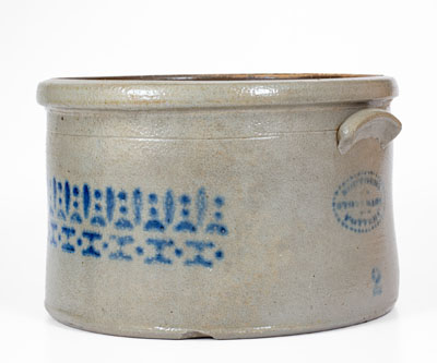 Rare SOUTHERN / STONEWARE / POTTERY Cobalt-Stenciled Stoneware Cake Crock, att. Donaghho Pottery, Parkersburg, WV