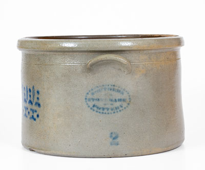 Rare SOUTHERN / STONEWARE / POTTERY Cobalt-Stenciled Stoneware Cake Crock, att. Donaghho Pottery, Parkersburg, WV