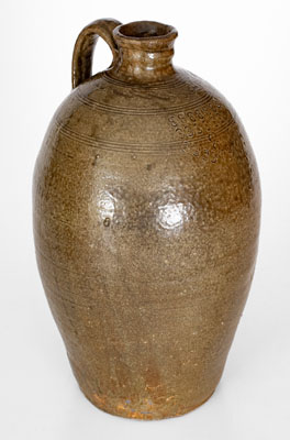 Unusual Alkaline-Glazed North Carolina Stoneware Jug w/ Profuse Impressed Capacity Mark Decoration