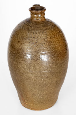 Unusual Alkaline-Glazed North Carolina Stoneware Jug w/ Profuse Impressed Capacity Mark Decoration