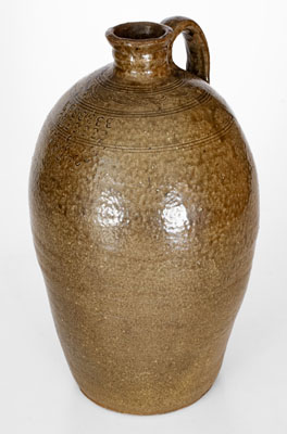 Unusual Alkaline-Glazed North Carolina Stoneware Jug w/ Profuse Impressed Capacity Mark Decoration