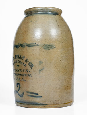 Two-Gallon Pittsburgh Stoneware Advertising Jar, Greensboro, PA origin, circa 1880