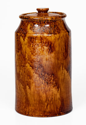 Exceptional Glazed Redware Jar w/ Lid, attrib. Emanuel Suter, Rockingham County, Virginia, c1875