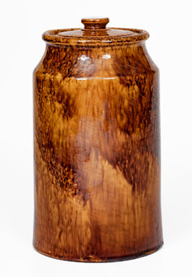 Exceptional Glazed Redware Jar w/ Lid, attrib. Emanuel Suter, Rockingham County, Virginia, c1875