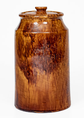 Exceptional Glazed Redware Jar w/ Lid, attrib. Emanuel Suter, Rockingham County, Virginia, c1875