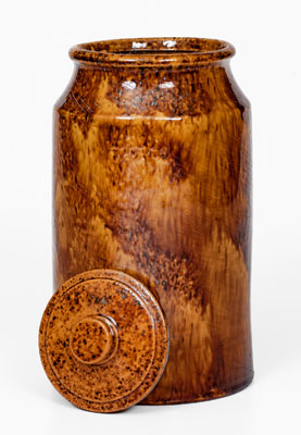 Exceptional Glazed Redware Jar w/ Lid, attrib. Emanuel Suter, Rockingham County, Virginia, c1875