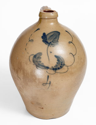 Four-Gallon New York State Stoneware Jug w/ Cobalt Floral Decoration, circa 1825