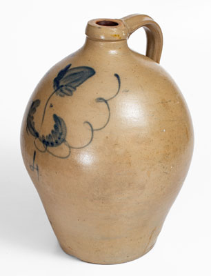 Four-Gallon New York State Stoneware Jug w/ Cobalt Floral Decoration, circa 1825