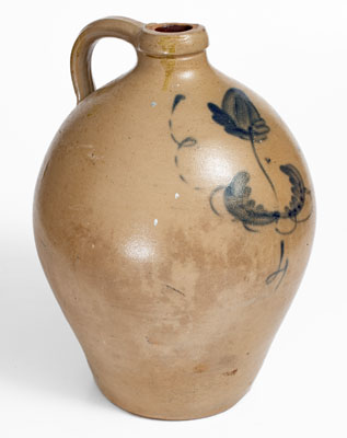 Four-Gallon New York State Stoneware Jug w/ Cobalt Floral Decoration, circa 1825