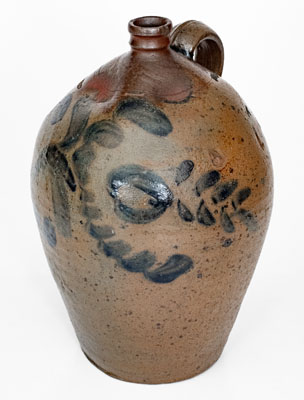 Attrib. Samuel Frayser, Henrico County, VA Stoneware Jug w/ Elaborate Cobalt Floral Decoration, c1821-1849