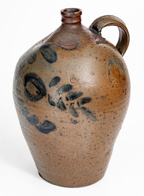 Attrib. Samuel Frayser, Henrico County, VA Stoneware Jug w/ Elaborate Cobalt Floral Decoration, c1821-1849