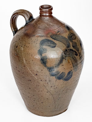 Attrib. Samuel Frayser, Henrico County, VA Stoneware Jug w/ Elaborate Cobalt Floral Decoration, c1821-1849