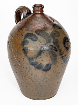 Attrib. Samuel Frayser, Henrico County, VA Stoneware Jug w/ Elaborate Cobalt Floral Decoration, c1821-1849