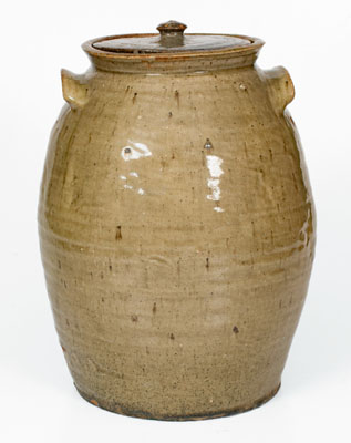 Scarce Four-Gallon Alkaline-Glazed Stoneware Jar w/ Lid, attrib. Landrum Brick and Pottery, Columbia, SC