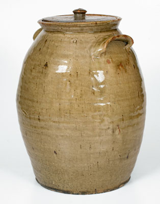 Scarce Four-Gallon Alkaline-Glazed Stoneware Jar w/ Lid, attrib. Landrum Brick and Pottery, Columbia, SC