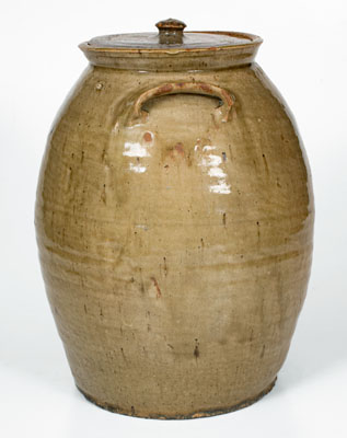 Scarce Four-Gallon Alkaline-Glazed Stoneware Jar w/ Lid, attrib. Landrum Brick and Pottery, Columbia, SC