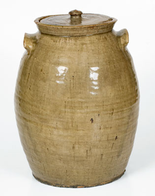 Scarce Four-Gallon Alkaline-Glazed Stoneware Jar w/ Lid, attrib. Landrum Brick and Pottery, Columbia, SC