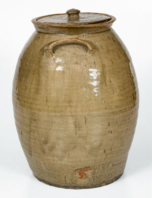 Scarce Four-Gallon Alkaline-Glazed Stoneware Jar w/ Lid, attrib. Landrum Brick and Pottery, Columbia, SC