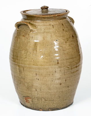 Scarce Four-Gallon Alkaline-Glazed Stoneware Jar w/ Lid, attrib. Landrum Brick and Pottery, Columbia, SC