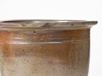 Rare Salt-Glazed Stoneware Jar with Incised Soldier and Inscription, attrib. Moses P. Harmon Pottery, Greene County, TN