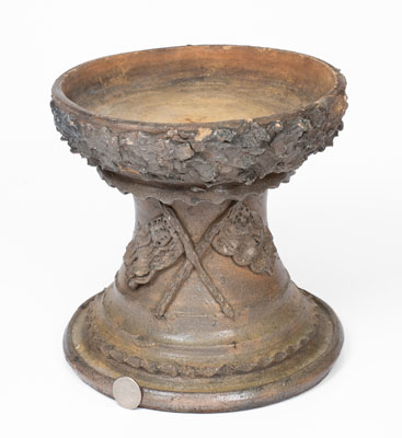 Rare Salt-Glazed Stoneware Pedestal or Bird Bath w/ Applied American Flag Decoration, Southern or Midwestern U.S.