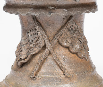 Rare Salt-Glazed Stoneware Pedestal or Bird Bath w/ Applied American Flag Decoration, Southern or Midwestern U.S.