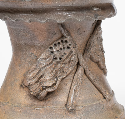 Rare Salt-Glazed Stoneware Pedestal or Bird Bath w/ Applied American Flag Decoration, Southern or Midwestern U.S.