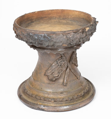 Rare Salt-Glazed Stoneware Pedestal or Bird Bath w/ Applied American Flag Decoration, Southern or Midwestern U.S.