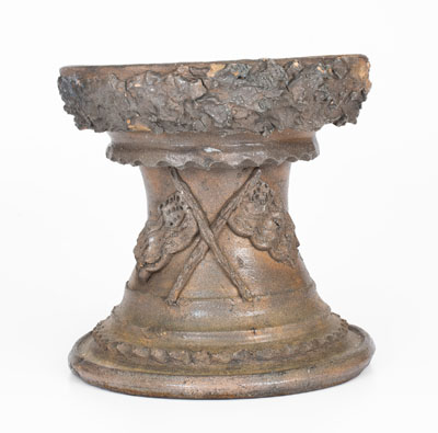 Rare Salt-Glazed Stoneware Pedestal or Bird Bath w/ Applied American Flag Decoration, Southern or Midwestern U.S.