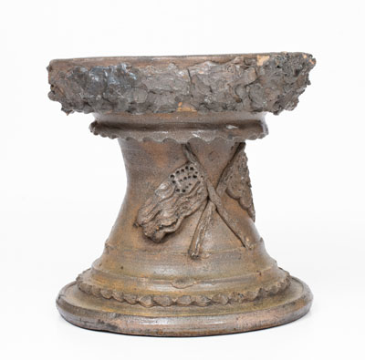 Rare Salt-Glazed Stoneware Pedestal or Bird Bath w/ Applied American Flag Decoration, Southern or Midwestern U.S.