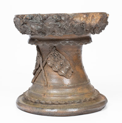 Rare Salt-Glazed Stoneware Pedestal or Bird Bath w/ Applied American Flag Decoration, Southern or Midwestern U.S.