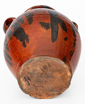 Unusual Manganese-Decorated Redware Jar, American, possibly Western PA or NC origin