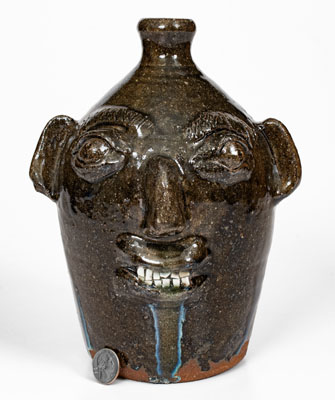 Rare Early-Period B.B. CRAIG / VALE, N.C. Alkaline-Glazed Stoneware Face Jug w/ Two Rows of Teeth