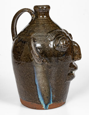 Rare Early-Period B.B. CRAIG / VALE, N.C. Alkaline-Glazed Stoneware Face Jug w/ Two Rows of Teeth